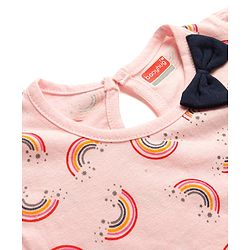 Babyhug Single Jersey Knit Half Sleeves Frock With Rainbow Print & Bow Applique Pack of 2- Pink & Navy Blue