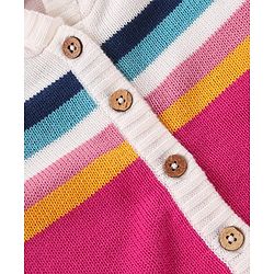 Babyhug Cotton Knit Full Raglan Sleeves Hooded Sweater With Colour Block Design - Pink