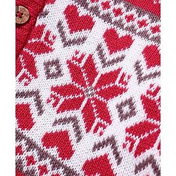 Babyhug Cotton Knitted Full Raglan Sleeves Front Open Hooded Sweater With Heart Design - Red
