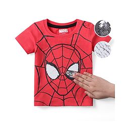 Babyhug Marvel Cotton Knit Half Sleeves T-Shirt with Spiderman Graphics & Reversible Sequins- Red