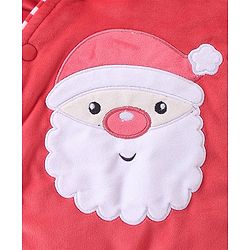 Babyhug Velour Woven Winter Wear Full Sleeves Footed Romper with Santa Clause Patch - Red