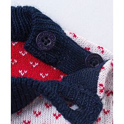 Babyhug Knit Full Sleeves Sweater & Pant Set Floral Design - Red & Navy Blue