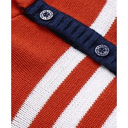 Babyhug Knitted Full Sleeves Front Open Hooded Sweater Set With Stripes - Orange White & Navy Blue