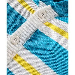 Babyhug Knitted Full Sleeves Striped Hooded Sweater Set - Blue & Yellow
