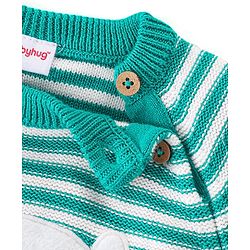 Babyhug Cotton Knit Full Raglan Sleeves Sweater Set with Cap & Stripes Design - Teal Blue