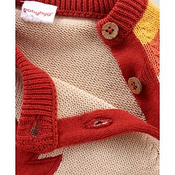 Babyhug Organic Cotton Knit Raglan Full Sleeves Striped Sweater Set & Cap with Porcupine Patch Detailing - Beige & Rust