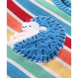 Babyhug Knitted Full Sleeves Pullover Striped Sweater Set with Cap & Hedgehog Design- Multicolour
