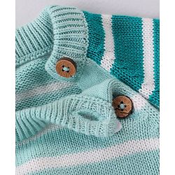 Babyhug Knitted Full Raglan Sleeves Pullover Sweater Set With Cap & Horse Patch Detailing - Green