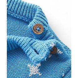 Babyhug Knitted Full Sleeves Pullover Sweater Set with Cap & Bear Design- Blue