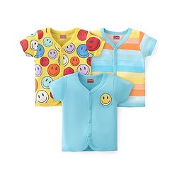 Babyhug 100% Cotton Knit Half Sleeves Front Open Vests With Emoji Print Pack of 3 - Multicolor
