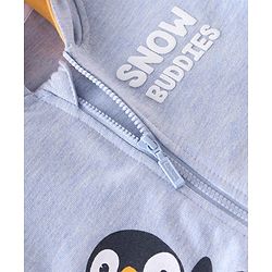 Babyhug Cotton Knit Full Sleeves Hooded Sweatjacket With Hood & Teddy Graphics - Blue