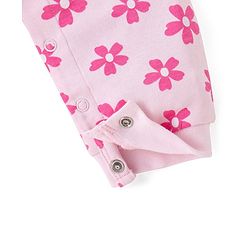 Babyhug 100% Cotton Knit Full Sleeves Romper With Hairband & Floral Print - Pink