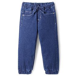 Babyhug Full Length Stretchable Denim Washed Joggers - Dark Blue
