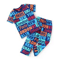 Babyhug Cotton Knit Half Sleeves Text Printed Night Suit - Multicolour