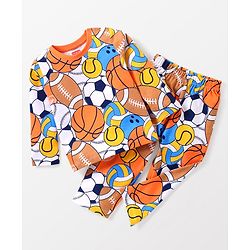 Babyhug Cotton Knit Full Sleeves Night Suit Sports Print - Orange