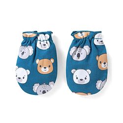 Babyhug 100% Cotton Bear Printed Mittens & Booties - Navy Blue