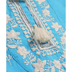 Babyhug Full Sleeves Cotton Woven Embroidered Kurta Gharara Set with Dupatta Tie & Dye Print - Blue & White