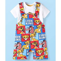 Babyhug Disney Cotton Knit Half Sleeves T-shirt and Terry Dungaree Set with Lion King Graphics - Multicolour