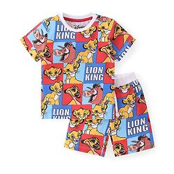 Babyhug Disney Cotton Knit Half Sleeves T-Shirt & Shorts Set With The Lion King Graphics - Multicolor