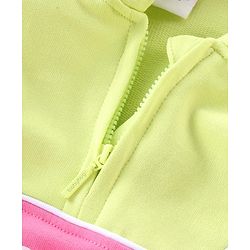 Babyhug Cotton Knit Full Sleeves Front Open Cut & Sew Hooded Sweat Shirt with Metallic Fabric & Zipper Detailing Text Print - Multicolour