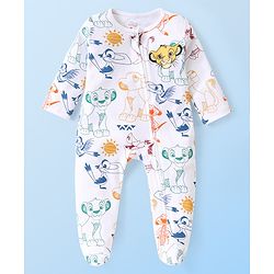 Babyhug Cotton Knit Full Sleeves Animal Printed Night Suit - White