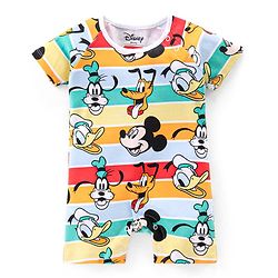Babyhug Disney Interlock Knit Half Sleeves Romper with Mickey Mouse Graphics - Multicolor