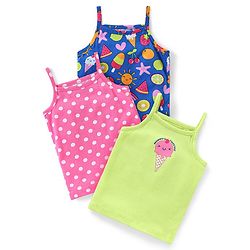 Babyhug 100% Cotton Sleeveless Slips Heart & Star Print Pack of 3 - Multicolour