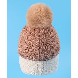 Babyhug Woolen Cap With Pom Pom & Panda Applique - Light Brown