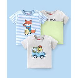 Babyhug Cotton Knit Half Sleeves T-Shirt with Vehicle & Fox Print Pack of 3 - Multicolor