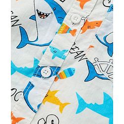 Babyhug Cotton Woven Half Sleeves Shirt With Shark Print - Multicolor