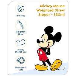 Babyhug Disney Straw Sipper with Mickey Mouse Print & Weighted Straw Red- 330ml