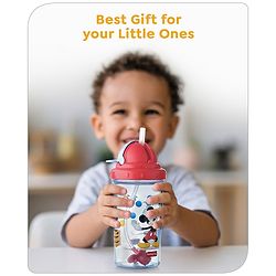 Babyhug Disney Straw Sipper with Mickey Mouse Print & Weighted Straw Red- 330ml