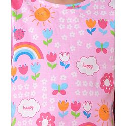 Babyhug Cotton Knit Half Sleeves Capri Night Suit With Floral Print - Pink