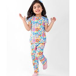 Babyhug Cotton Half Sleeves Night Suit With Floral Print - Multicolor