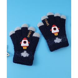 Babyhug Woollen Gloves with Rocket Print - Navy