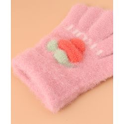 Babyhug Woollen Gloves with Fruit Print - Peach