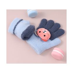 Babyhug Woollen Gloves with Bear Applique - Blue