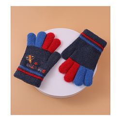 Babyhug Woollen Gloves with Airplane & Star Print - Navy