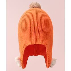 Babyhug Woollen Cap & Muffler Set with Bear Applique - Maroon