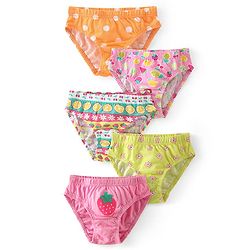 Babyhug 100% Cotton Panties Fruits Floral & Polka Dots Print Pack of 5 - Multicolour