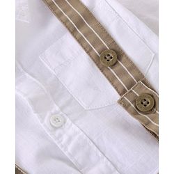 Babyhug Cotton Woven Half Sleeves Solid Color Shirt & Striped Shorts With Suspender - White & Beige