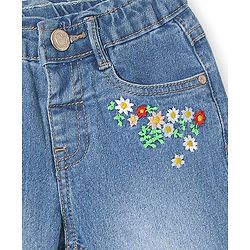 Babyhug Full Length Denim Jeans with Floral Print - Blue