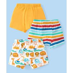 Babyhug 100% Cotton Above Knee Length Striped Trunks with Tiger Print Pack of 3 - Multicolour