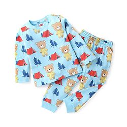 Babyhug Single Jersey Full Sleeve Night Suit Bear & Camping Print - Blue