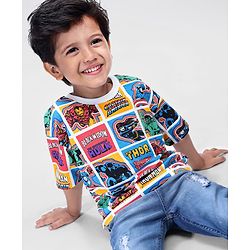 Babyhug Marvel Cotton Knit Half Sleeves T-Shirt with Avenger Graphics - White