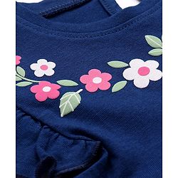 Babyhug Cotton Knit Frill Sleeves Frock with Floral Print & Bloomer - Blue