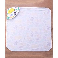 Babyhug Terry Knit Hooded Bath Towel With Animal Print L 76 x B 76 cm - White
