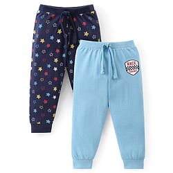 Babyhug Cotton Knit Full Length Lounge Pants with Star & Text Print Pack of 2 - Multicolour