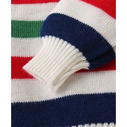 Babyhug Knitted Full Sleeves Pullover Striped Sweater Set - White Red & Green