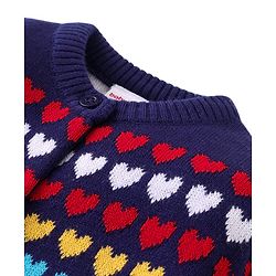 Babyhug Knit Full Sleeves Front Open Sweater Set with Hearts Design - Navy Blue